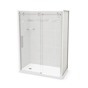 MAAX Utile 60-in x 32-in x 84-in Origin Arctik and Chrome Alcove Shower Kit with Left Drain - 5-Piece