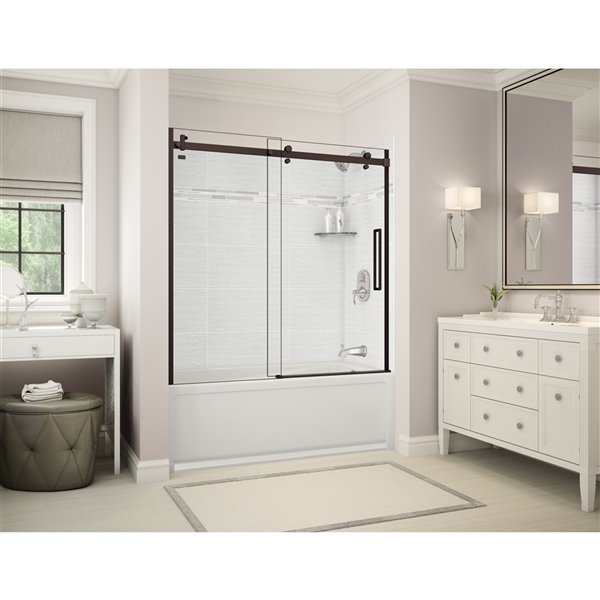 MAAX Utile 60-in x 30-in x 81-in Dark Bronze and Origin Arctik Bathtub Shower Kit with Right Drain - 5-Piece