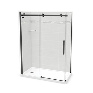 Ensemble de douche en coin 5 pièces Utile par MAAX Origin Arctik/noir mat de 60 po x 32 po x 84 po drain à gauche