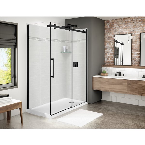 MAAX Utile 60-in x 32-in x 84-in 5-Piece Origin Arctik/Matte Black Corner Shower Kit with Right Drain