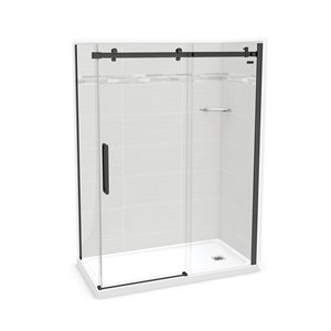 Ensemble de douche en coin 5 pièces Utile par MAAX Origin Arctik/noir mat 60 po x 32 po x 84 po drain à droite