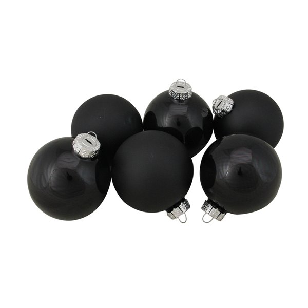 Northlight Glass 2-Finish Christmas Ball Ornaments - 3.25-in - Black - 6 Piece