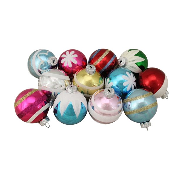 Northlight Frosted and Glittered Shiny Christmas Ball Ornaments -  Multicolour - 12 Piece 32913440 | RONA