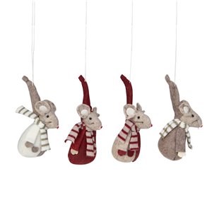 Northlight Chubby Standing Mice Christmas Ornaments 5.5-in - Red and Gray - 4 Piece