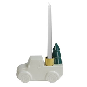 Northlight Ceramic Truck with Christmas Tree Taper Candlestick Holder - 6-in -White