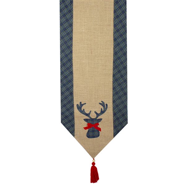 Northlight 80-in Brown ad Blue 1-in Burlap and Plaid Reindeer Christmas Table Runner Centrepiece