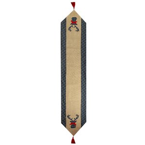 Northlight 80-in Brown ad Blue 1-in Burlap and Plaid Reindeer Christmas Table Runner Centrepiece