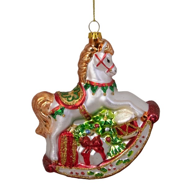 Northlight Traditional Rocking Horse with Gifts Ornament - 5-in - White and Red