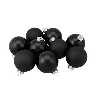Northlight Shiny and Matte Glass Ball Christmas Ornaments - 2.5-in - Black - 9 Piece