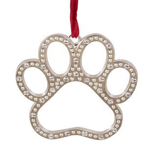 Northlight Paw Print with European Crystals Ornament - 2.5-in - Silver and Red