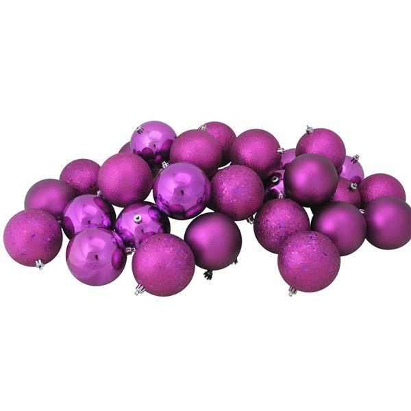 Northlight Shatterproof 4-Finish Christmas Ball Ornaments - 3.25-in - Violet - 32 Piece