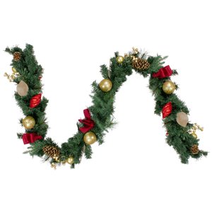 Northlight Ornaments and Pine Cone Artificial Christmas Garland- Unlit - 6-ft - Red and Gold