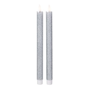 Northlight Glittered Flameless Taper Christmas Candles 12-in - Silver - Set of 2