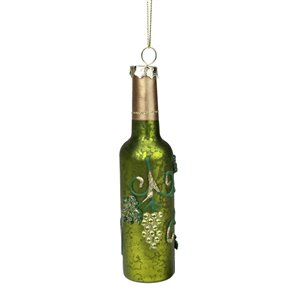 Northlight Finish Wine Bottle Christmas Ornament - 6-in - Green and Silver Mercury