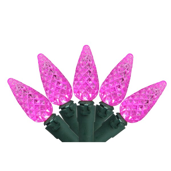 Northlight 70 Pink LED Faceted C6 Christmas Lights - 23 ft Green Wire