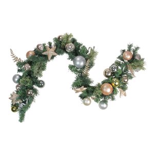 Northlight Leaves Ornaments with Stars Artificial Christmas Garland - 6-ft x 12-in - Green