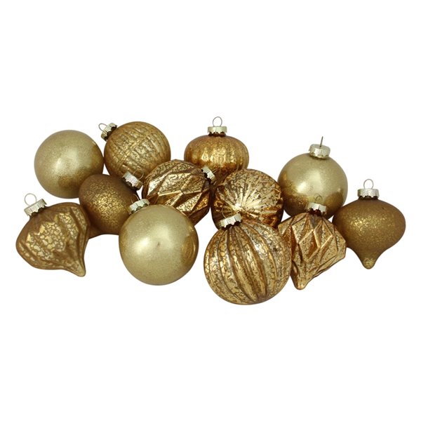 Northlight 3-Finish Christmas Ornaments - 3.75-in - Gold and Amber - 12 Piece