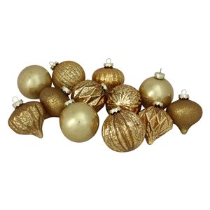 Northlight 3-Finish Christmas Ornaments - 3.75-in - Gold and Amber - 12 Piece