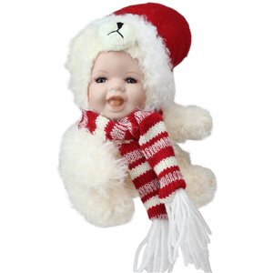Northlight White and Red 5.75-in Baby in Polar Bear Costume Doll Tabletop Decoration