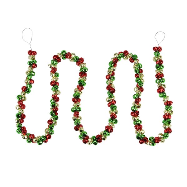 Northlight Festive Jingle Bell Artificial Christmas Garland - 5-ft x 1-in - Green and Red