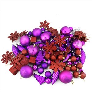 Northlight Shatterproof 3-Finish Christmas Ornaments - 5.5-in - Purple and Red - 125 Piece