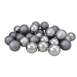 Northlight Shatterproof 4-Finish Christmas Ball Ornaments - 3.25-in - Pewter Gray - 32 Piece