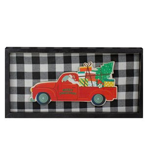 Northlight 8-in Black and White Buffalo Paid Santa Farm Truck Christmas Wall Art Plaque