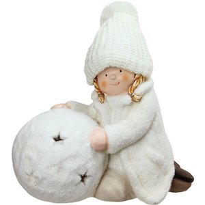 Northlight Tealight Snowball with Kneeling Girl Christmas Candle Holder - 12.5-in - White