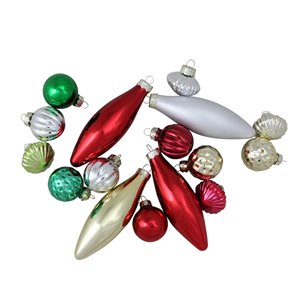 Northlight Traditional Finial Christmas Ornaments - 4-in - Red and Green - 16 Piece