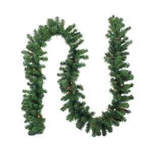 Northlight Pre-Lit Oak Creek Pine Artificial Christmas Garland - Multi Lights - 9-ft x 10-in - Green