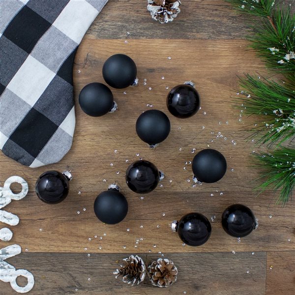 Northlight Shiny and Matte Glass Ball Christmas Ornaments - 1.75-in - Black - 10 Piece