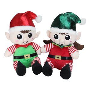 Northlight Set of 2 Red 13-in Red Plush Sitting Boy and Girl Elf Christmas Tabletop Decoration