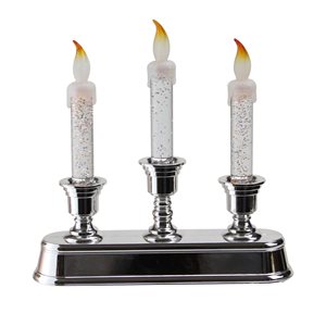 Northlight LED Lighted 3-Tier Glitter Candelabra Christmas Decor - 9-in - Silver