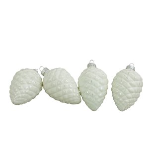 Northlight Matte Pine Cone Glass Christmas Ornaments 3-in - White and Silver - 4 Piece