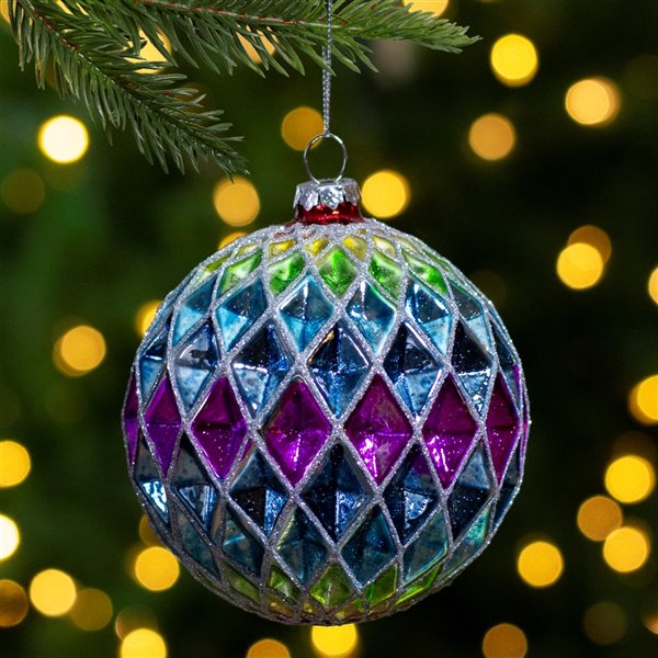 Northlight 2-Finish Vibrantly Colored Harlequin Glass Christmas Ball Ornament - 3.75-in