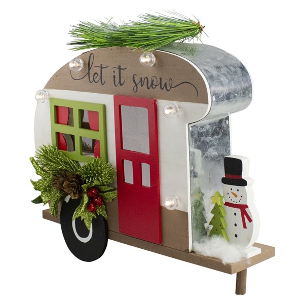 Northlight White 12-in Battery Operated 3D RV -inLet It Snow-in Christmas Tabletop Decoration