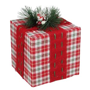 Northlight Red and Green 8-in Plaid Square with Pine Box Gift boxes Christmas Tabletop Decoration