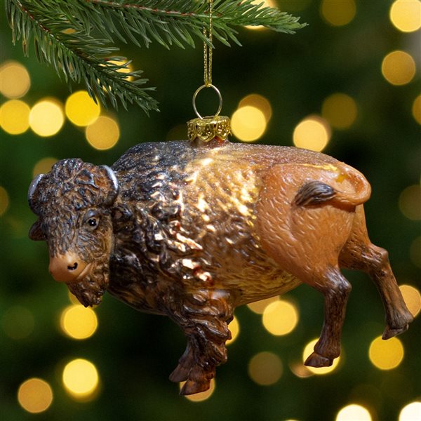 Northlight Bison Glass Christmas Ornament 4.25-in - Brown and Black