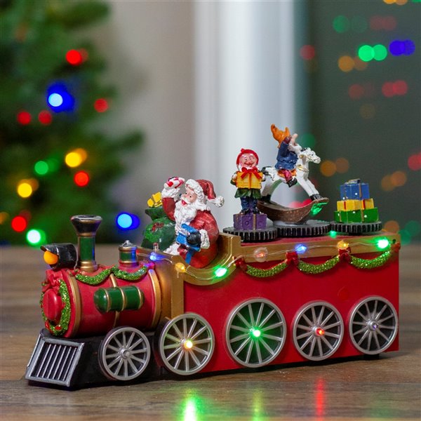 Northlight Red and Black 6-in LED Lighted Musical Christmas Train with Santa Tabletop Decoration