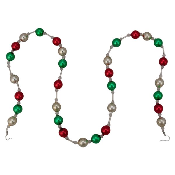 Northlight Beaded Garland with Christmas Ornaments 30-in - 18-Pcs - Red and Green