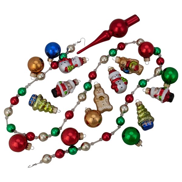 Northlight Beaded Garland with Christmas Ornaments 30-in - 18-Pcs - Red and Green