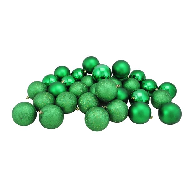 Northlight Shatterproof 4-Finish Christmas Ball Ornaments - 3.25-in - Green - 32 Piece