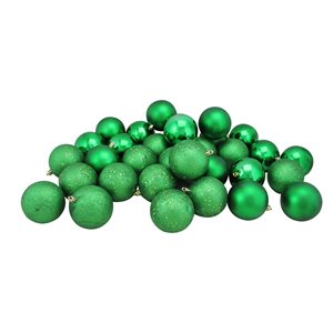 Northlight Shatterproof 4-Finish Christmas Ball Ornaments - 3.25-in - Green - 32 Piece