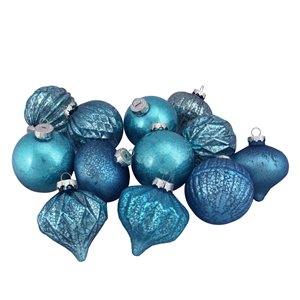 Northlight Contemporary 3-Finish Christmas Ornaments 3.75-in - 12 Piece - Teal Blue