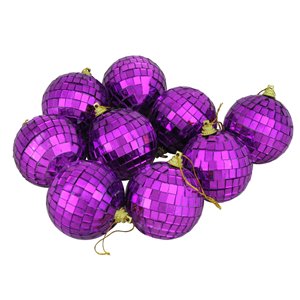 Northlight Mirrored Glass Disco Ball Christmas Ornaments 2.5-in - Purple - 9 Piece
