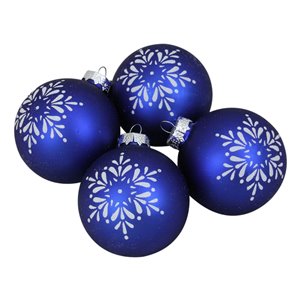 Northlight Snowflake Christmas Ball Ornament 3-in - Royal Blue and White - 4 Piece