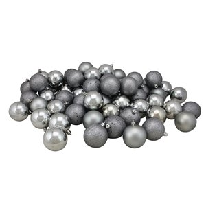 Northlight Shatterproof 4-Finish Christmas Ball Ornaments - 2.5-in - Pewter Gray - 60-Piece
