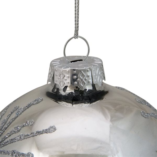 Northlight Shiny Mirrored with Glitter Snowflakes Christmas Ball Ornament - 4-in - Silver