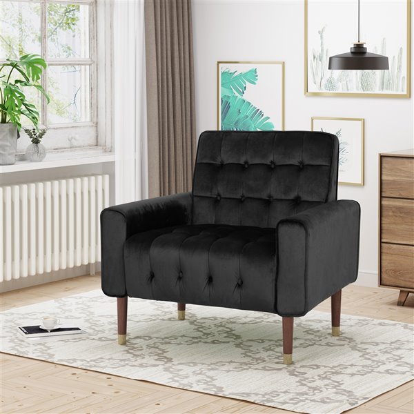 Best Selling Home Decor Bourchier Velvet Armchair Modern Glam Button-Tufted, Waffle Stitching, Black  (Set of 1)
