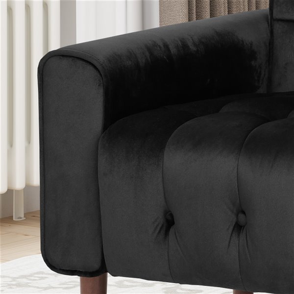 Best Selling Home Decor Bourchier Velvet Armchair Modern Glam Button-Tufted, Waffle Stitching, Black  (Set of 1)
